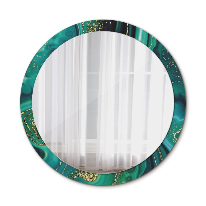 Fali tükör, Wallfluent, Smaragd márvány, Kerek, Arany, Ø100 cm, 010090550130300020893