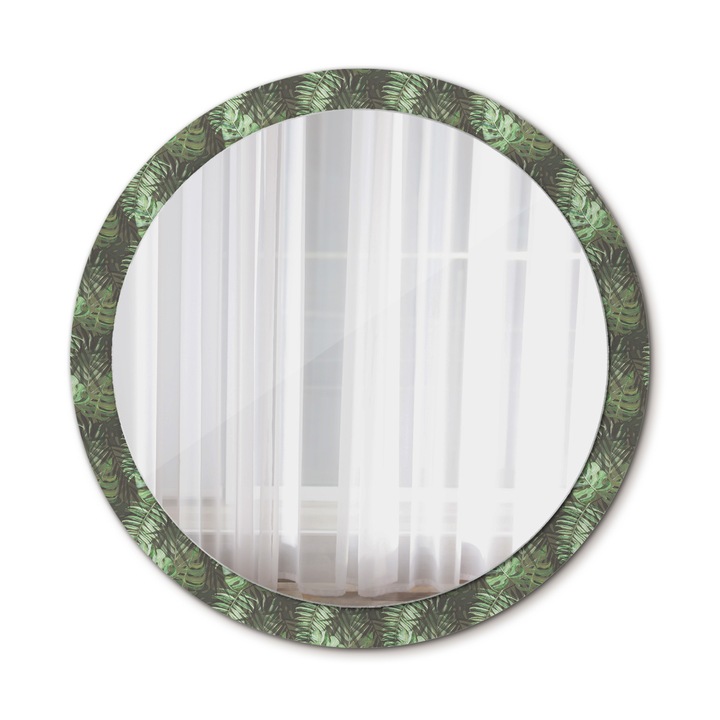 Fali tükör, Wallfluent, Trópusi levelek, Kerek, Zöld, Ø100 cm, 010090550130300011926
