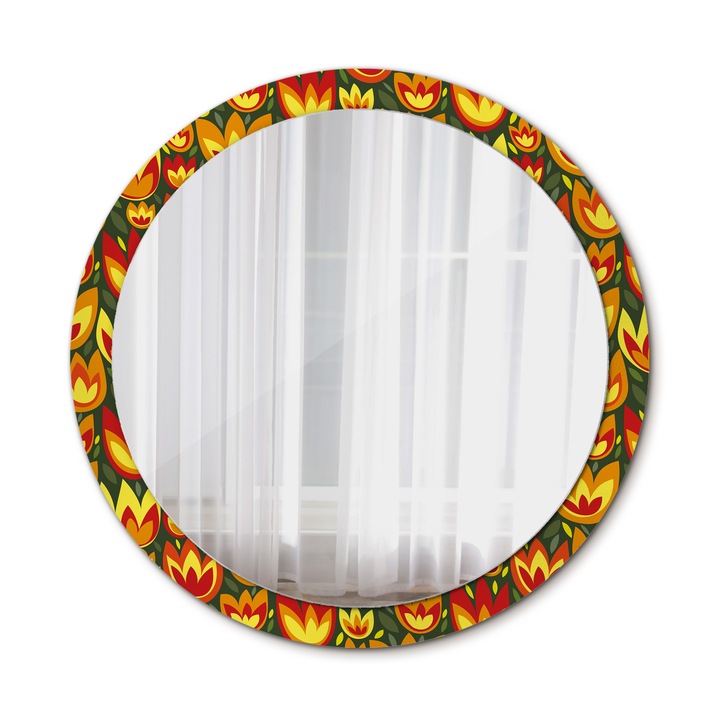 Fali tükör, Wallfluent, Retro tulipán, Kerek, Többszínű, Ø100 cm, 010090550130300072610