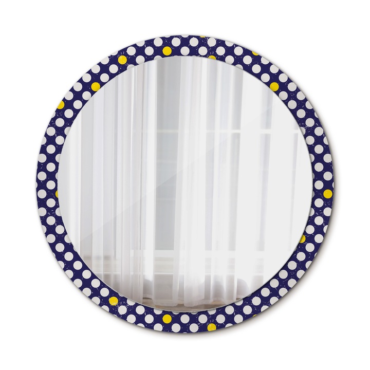 Fali tükör, Wallfluent, Retro pöttyök, Kerek, Tengeri kék, Ø100 cm, 010090550130300072565