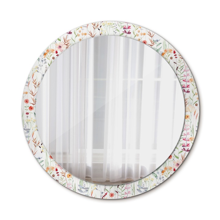 Fali tükör, Wallfluent, Vadvirágok, Kerek, Fehér, Ø90 cm, 010090550120300053996