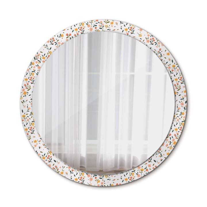 Fali tükör, Wallfluent, Kis virágok, Kerek, Fehér, Ø100 cm, 010090550130300072627