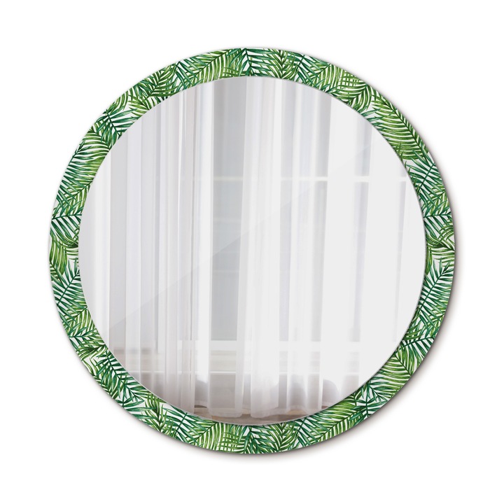 Fali tükör, Wallfluent, Trópusi pálma, Kerek, Zöld, Ø100 cm, 010090550130300013178