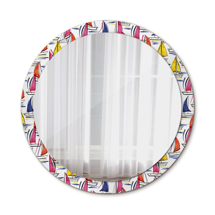 Fali tükör, Wallfluent, Csónakok, Kerek, Többszínű, Ø100 cm, 010090550130300072612