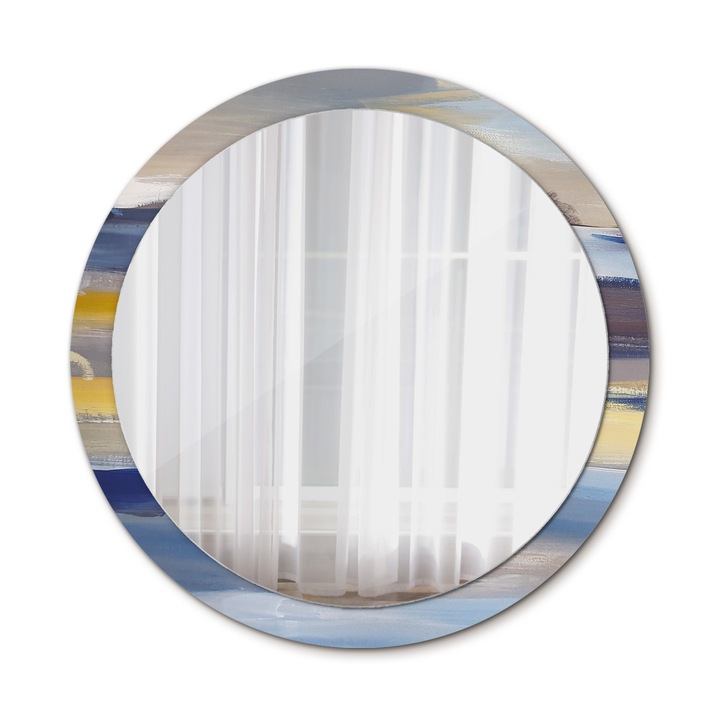Fali tükör, Wallfluent, Absztrakt kép, Kerek, Kék, Ø100 cm, 010090550130300030899