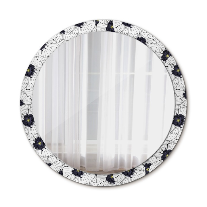 Fali tükör, Wallfluent, Virágkompozíció, Kerek, Fehér, Ø100 cm, 010090550130300072558