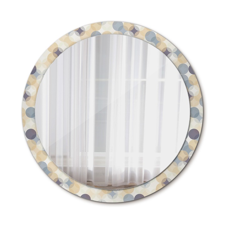 Fali tükör, Wallfluent, Geometrikus kerekek, Kerek, Bézs, Ø100 cm, 010090550130300029949