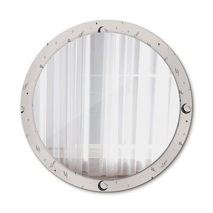 Fali tükör, Wallfluent, Doodle növény, Kerek, Fehér, Ø100 cm, 010090550130300072625