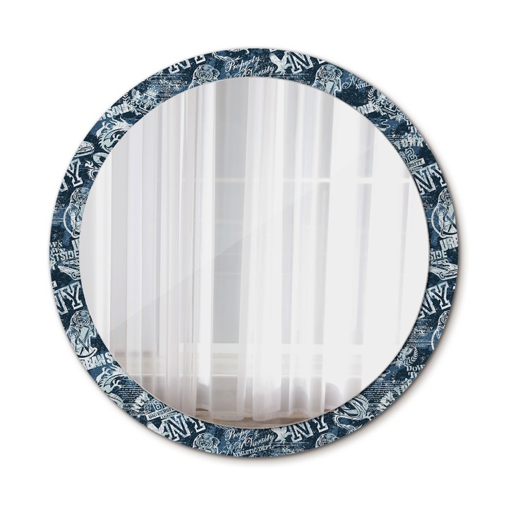 Fali tükör, Wallfluent, New York Collage, Kerek, Kék, Ø100 cm, 010090550130300072647
