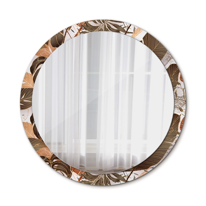Fali tükör, Wallfluent, pálmalevél, Kerek, Barna, Ø100 cm, 010090550130300053946
