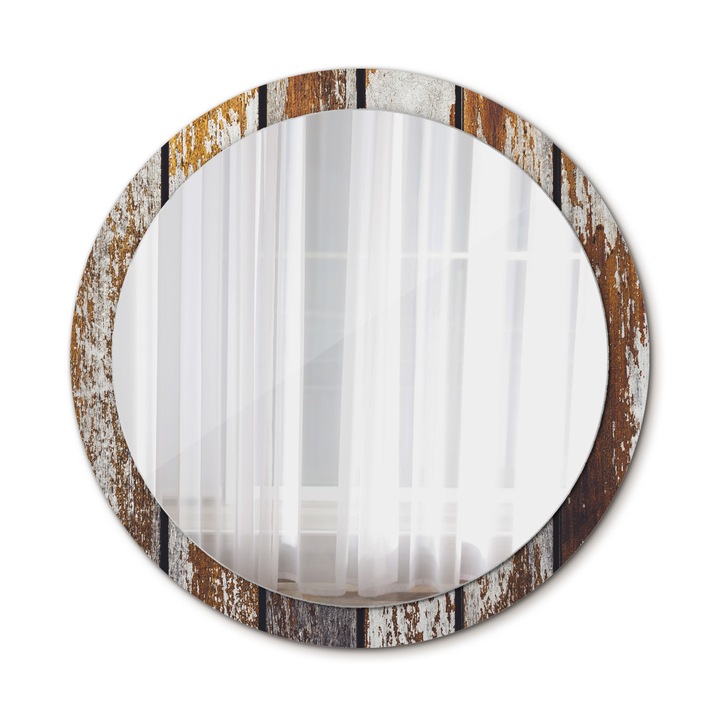 Fali tükör, Wallfluent, Sötét vintage fa, Kerek, Barna, Ø100 cm, 010090550130300053762