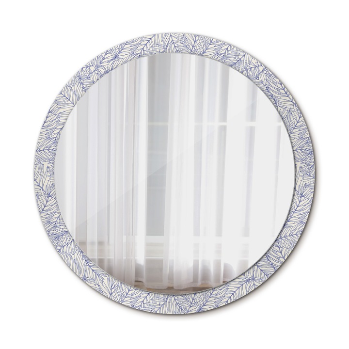 Fali tükör, Wallfluent, Trópusi pálma körvonal, Kerek, Kék, Ø100 cm, 010090550130300072576