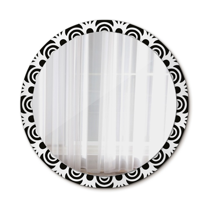 Fali tükör, Wallfluent, Fekete dísz, Kerek, Fekete, Ø100 cm, 010090550130300072624