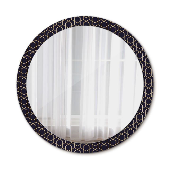 Fali tükör, Wallfluent, Geometrikus absztrakt, Kerek, Fekete, Ø100 cm, 010090550130300072548