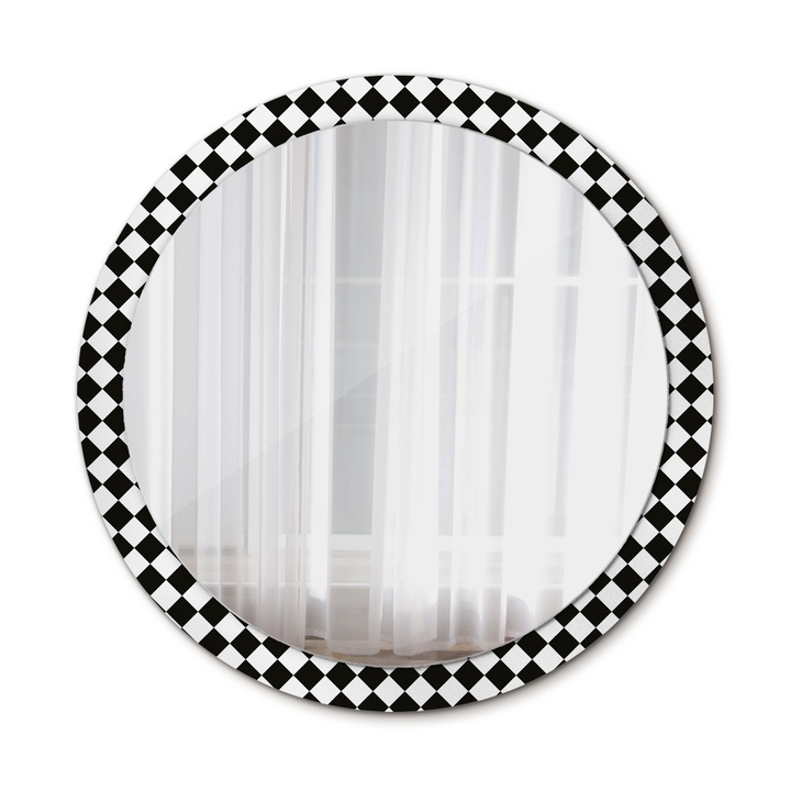 Fali tükör, Coloray, kerek, Sakkasztal, kerettel, Fehér, Ø100 cm, 010090550130300020945