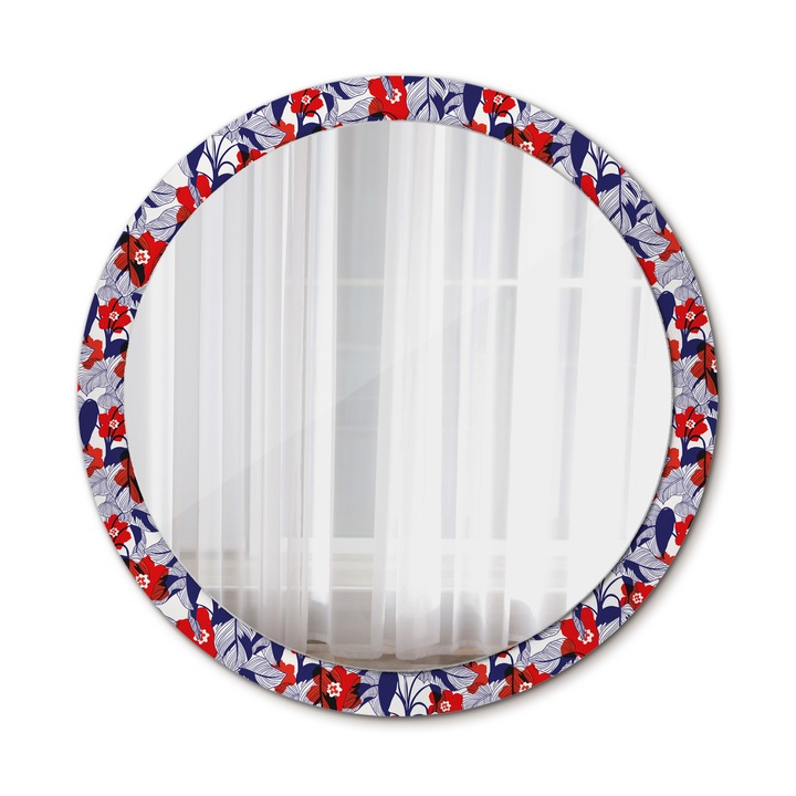 Fali tükör, Wallfluent, Filodendronok, Kerek, Tengeri kék, Ø100 cm, 010090550130300072589