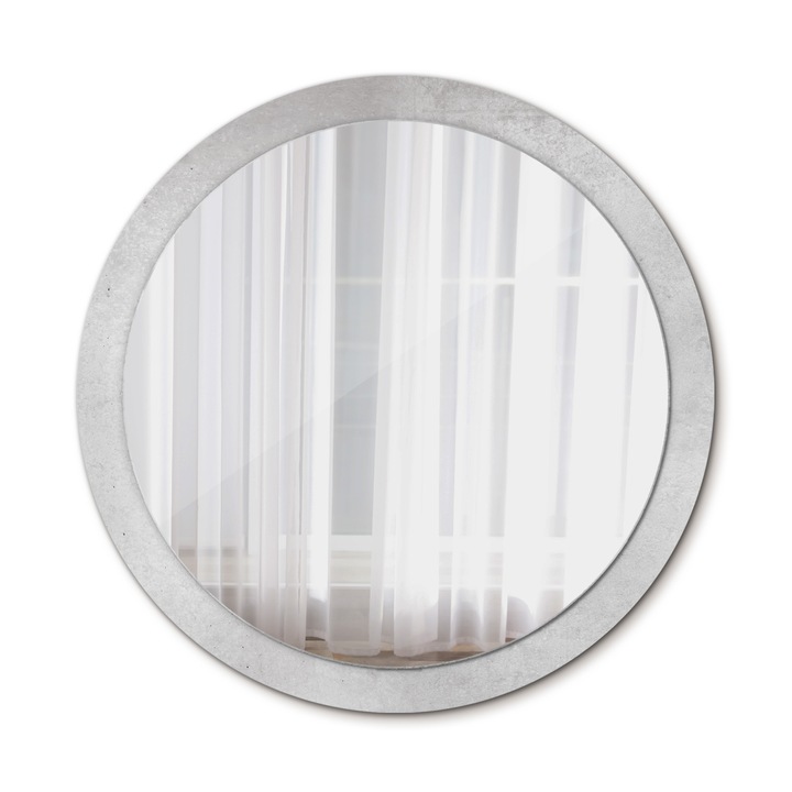 Fali tükör, Wallfluent, Beton textúra, Kerek, Fehér, Ø100 cm, 010090550130300053873