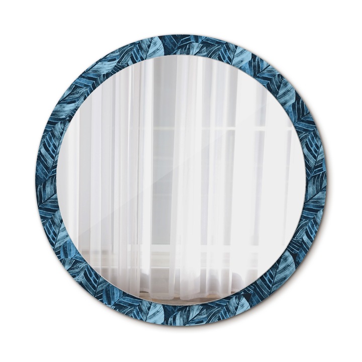 Fali tükör, Coloray, kerek, Dzsungel Lombozat, kerettel, Kék, Ø100 cm, 010090550130300072549