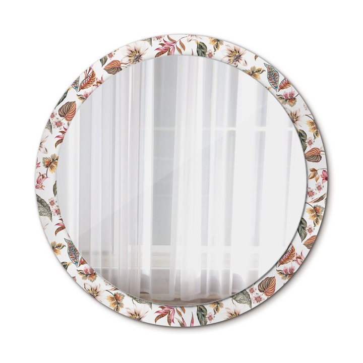 Fali tükör, Wallfluent, Vintage virágok, Kerek, Többszínű, Ø100 cm, 010090550130300072552