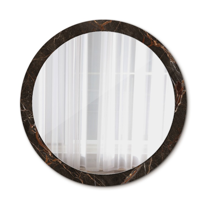 Fali tükör, Coloray, kerek, Barna Márvány, kerettel, Fekete, Ø100 cm, 010090550130300053835