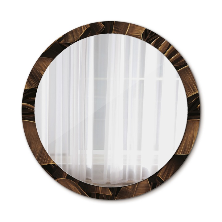Fali tükör, Coloray, kerek, Bronz Banánlevelek, kerettel, Fekete, Ø100 cm, 010090550130300054020