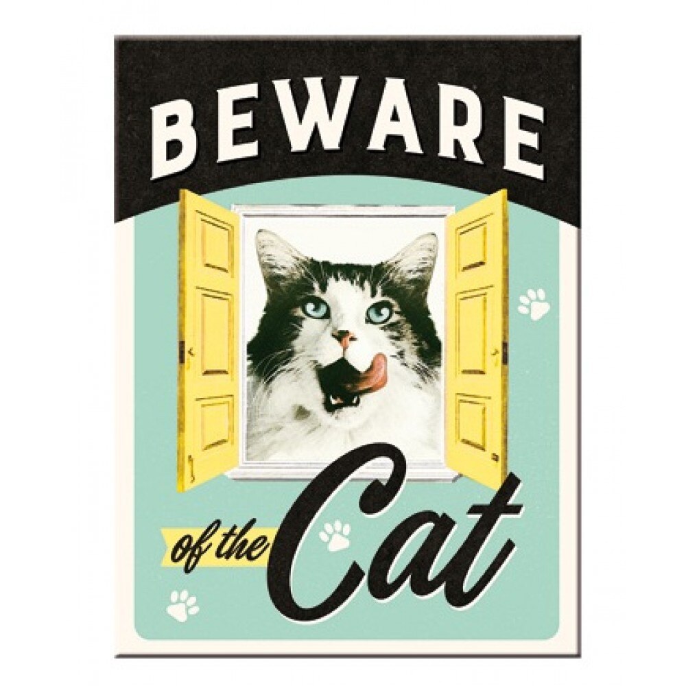 Magnet frigider - Beware of the Cat 6x8cm