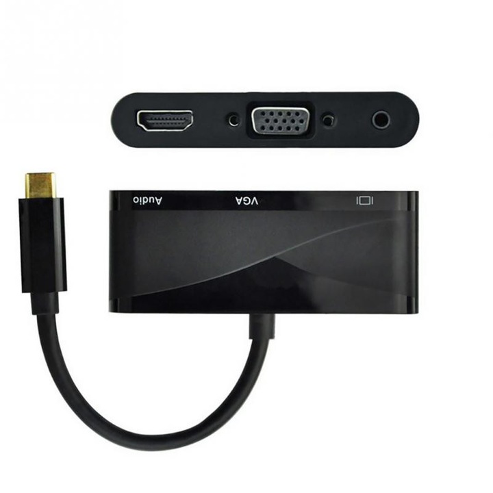 HUB адаптер 4в1, от тип C към HDMI, VGA, аудио и USB, хъб адаптер, съвместим с устройства тип C - Phuture​​​​​​​​​​​​