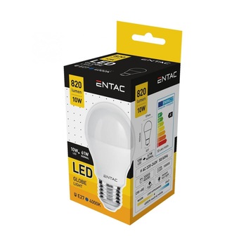 Bec LED, glob, Entac LLG27-10W-NW-4000K, soclu E27, putere 10W, 4000K, 820 lm Bec LED, glob, Entac LLG27-10W-NW-4000K, soclu E27, putere 10W, 4000K, 820 lm