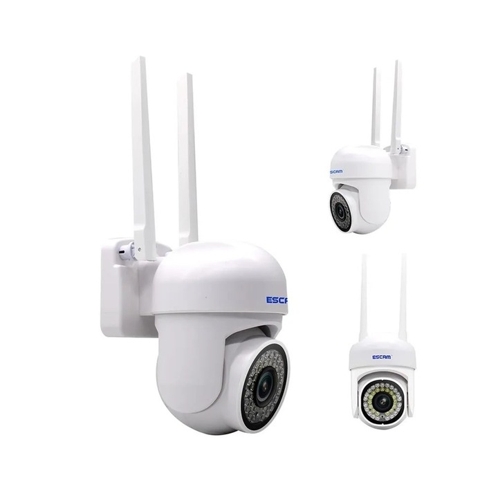 Camera IP fara fir de exterior ESCAM, Model PVR007, FHD, 1080P, H.265, 3 Megapixeli, WIFI, Rezistent la apa, Alb
