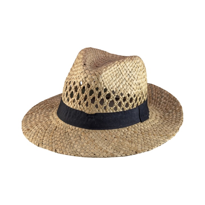 Palarie unisex, A&K, Panama, Paie/Material textil, Maro/Negru