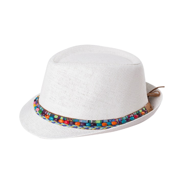 Palarie cu margele, A&K, Paie, 56 - 58 cm, Alb