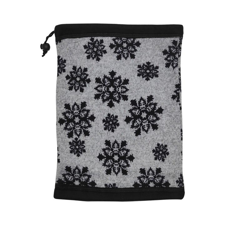 Bandana sport multifunctionala, A&K, Model fulgi de nea, Fleece, Rezistent la vant, Gri/Negru