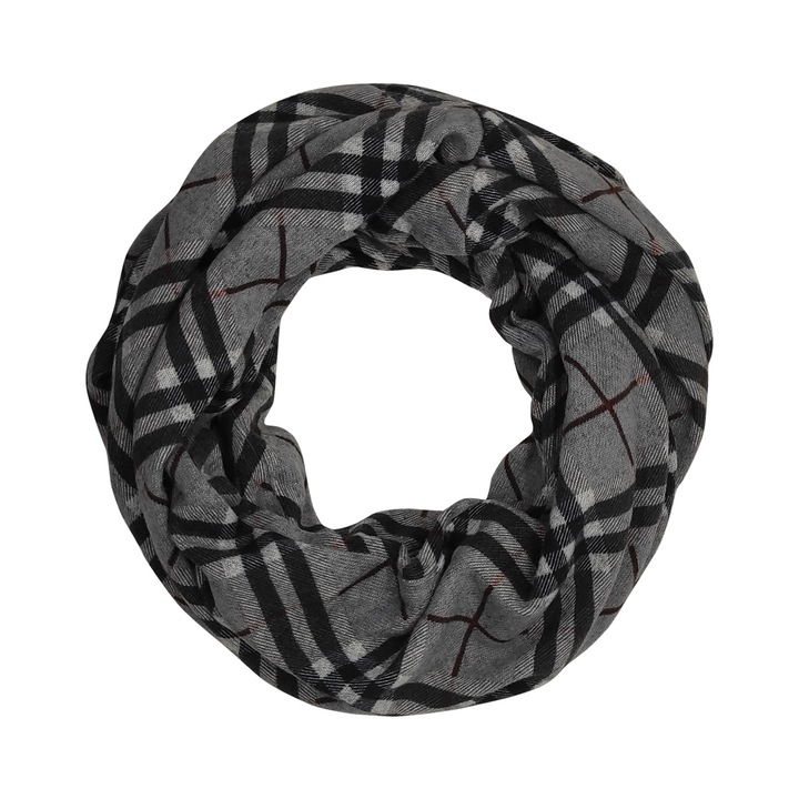 Esarfa circulara, A&K, Model carouri, Gri/Negru