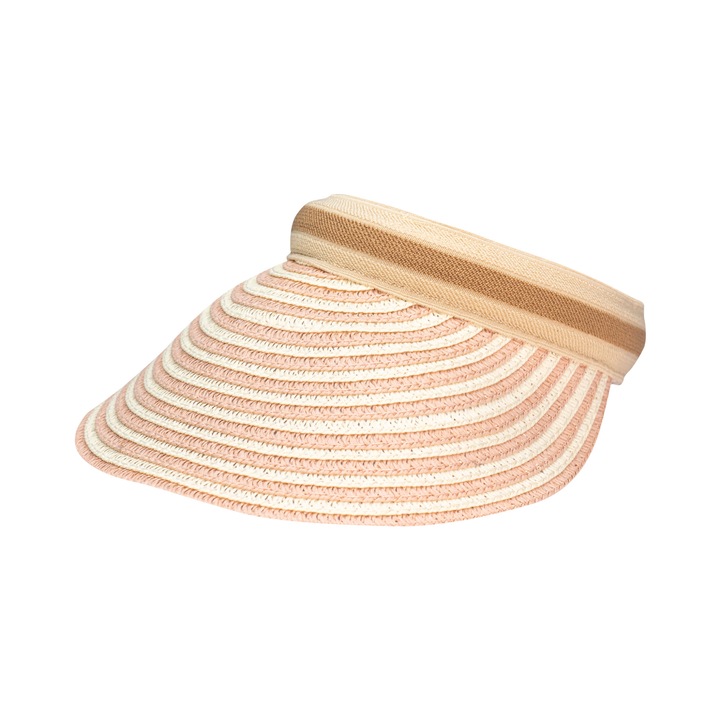 Sapca dama din paie, A&K, Model dungi, Roz/Bej