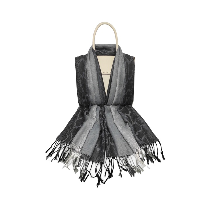 Esarfa dama, A&K, Viscoza, 70 x 180 cm, Negru/Gri