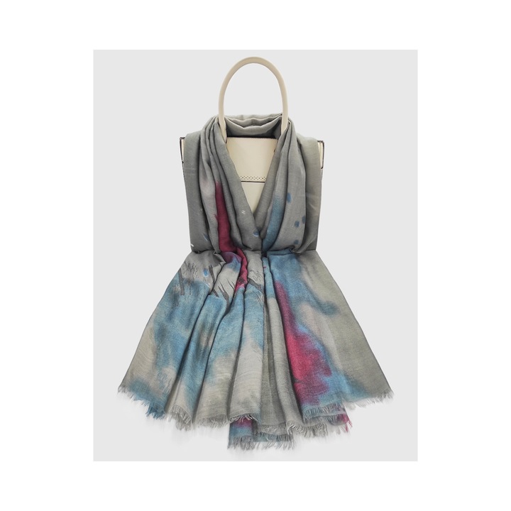 Esarfa dama cu franjuri Pashmina, A&K, Viscoza, 180 x 90 cm, Multicolor
