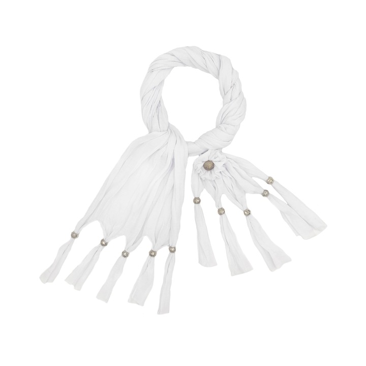 Esarfa de dama A&K cu franjuri, alb