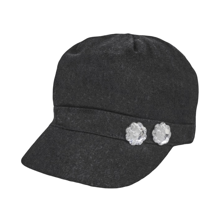 Caciula dama A&K, semi-lana, nasturi decorativi, gri, one size