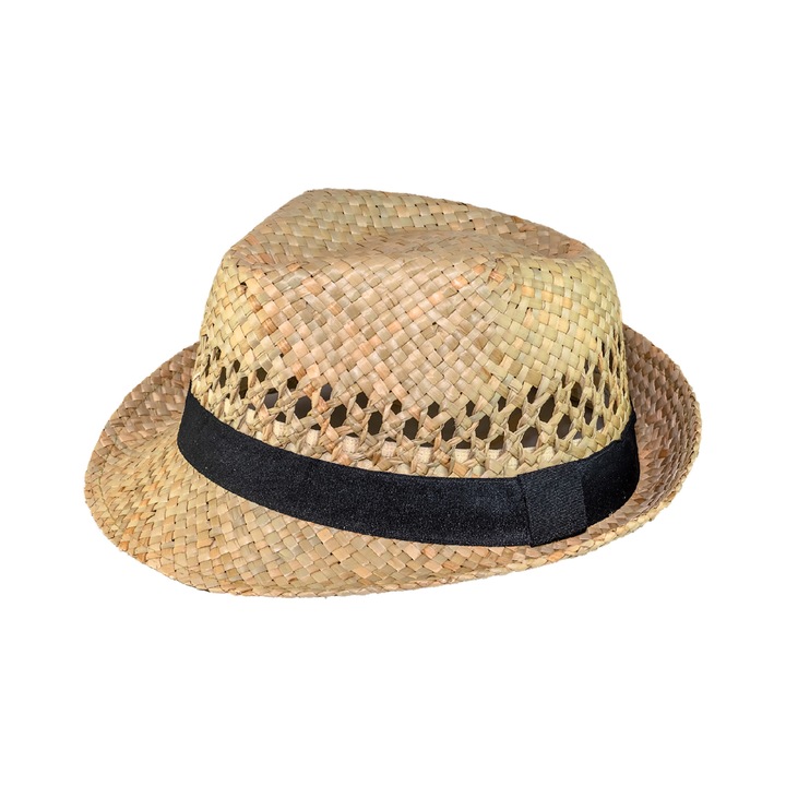 Унисекс шапка, A&K, слама/текстил, кафяво/черно, 60 см