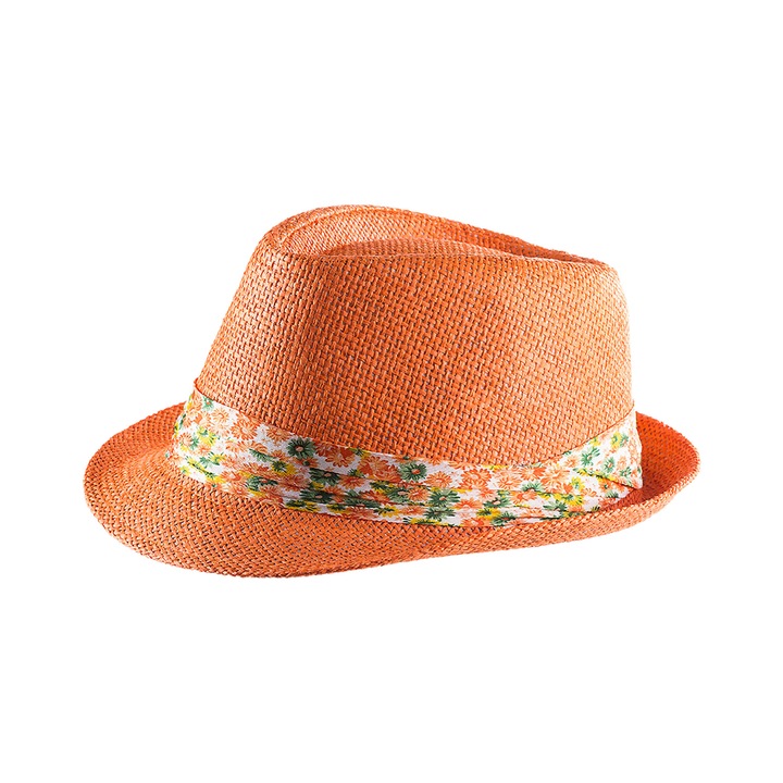 Palarie din paie unisex, A&K, Portocaliu, 57 cm