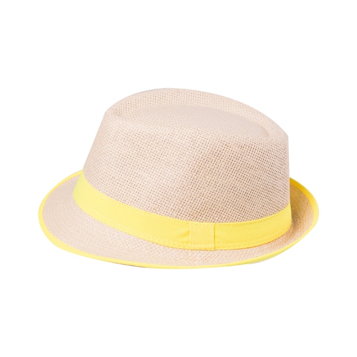 Унисекс шапка, A&K, сламена, размер 57, екрю/жълто