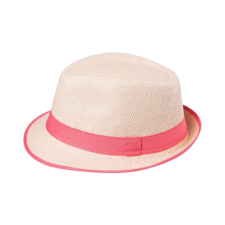 Унисекс шапка, A&K, Слама/Текстил, Екрю/Розово, 57 см