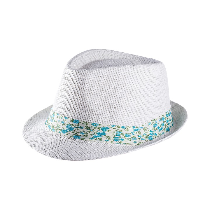 Palarie unisex, A&K, Paie, Alb/Albastru, 57cm