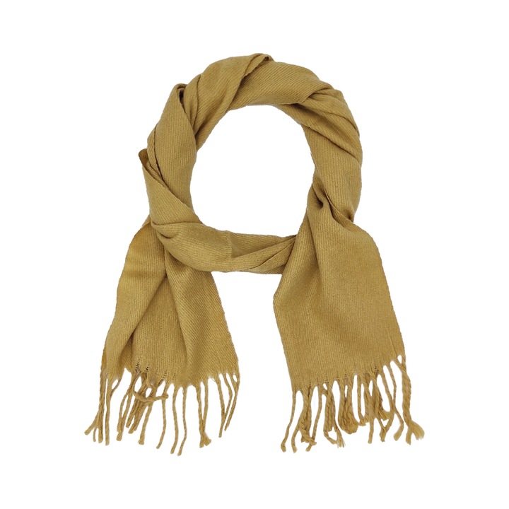 Fular dama, A&K, Acril, Cu franjuri, 24 x 150 cm, Bej