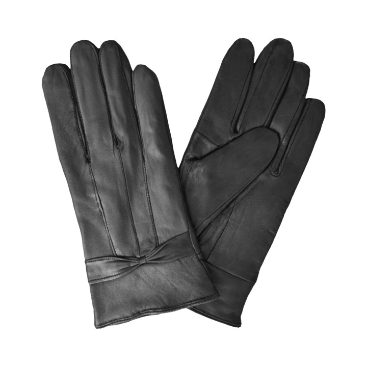 Manusi dama, A&K, Piele ecologica, Negru, One-Size