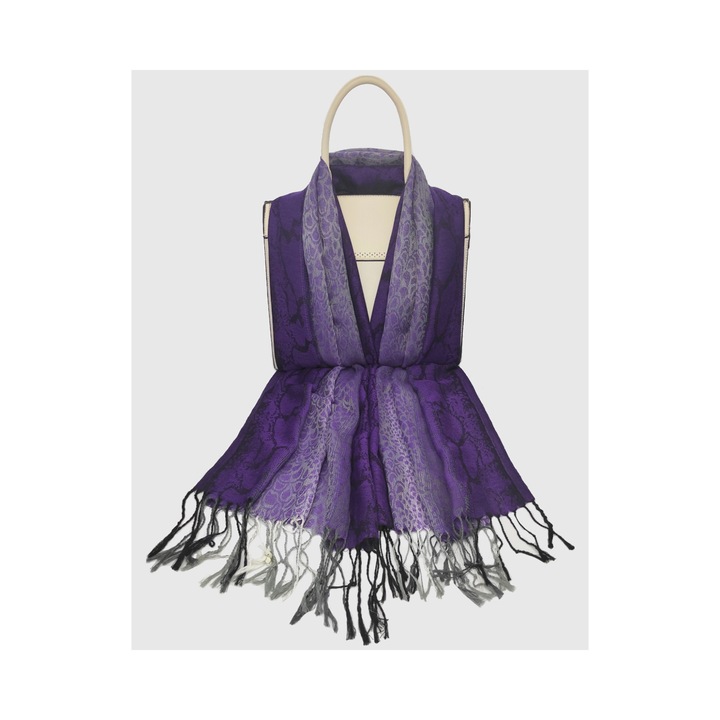 1 Esarfa Pashmina Femei in model abstract cu franjuri Mov