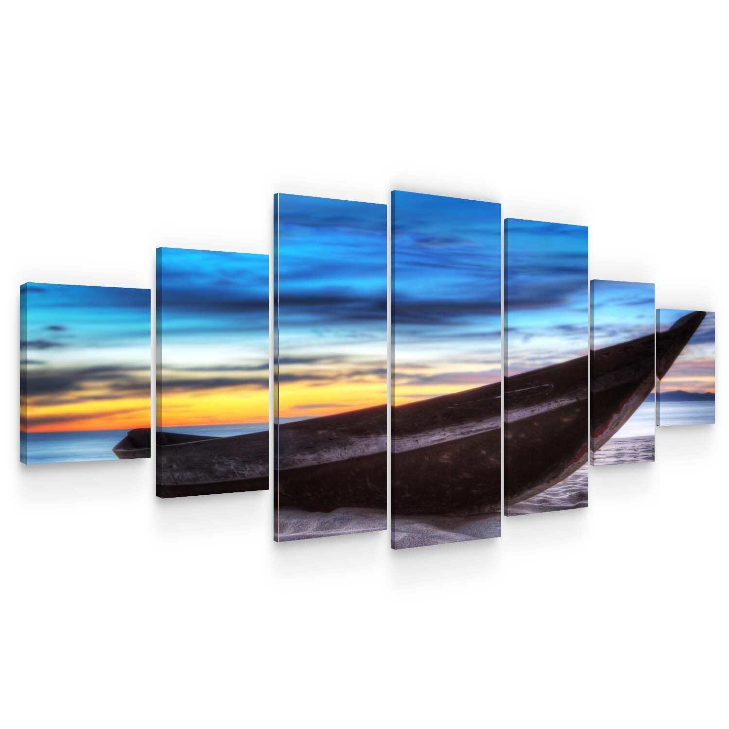 Set Tablou DualView Startonight O Barca pe plaja, 7 piese, luminos in intuneric, 100 x 240 cm