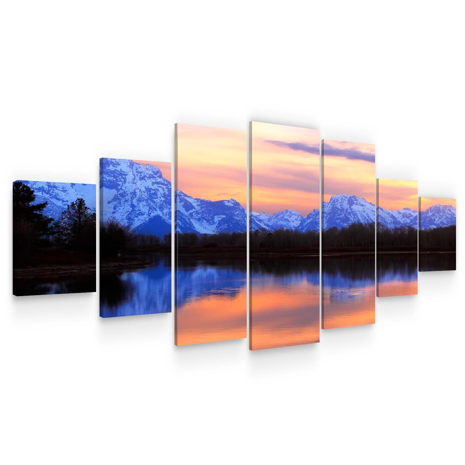 Set Tablou DualView Startonight Apus in munti, 7 piese, luminos in intuneric, 100 x 240 cm