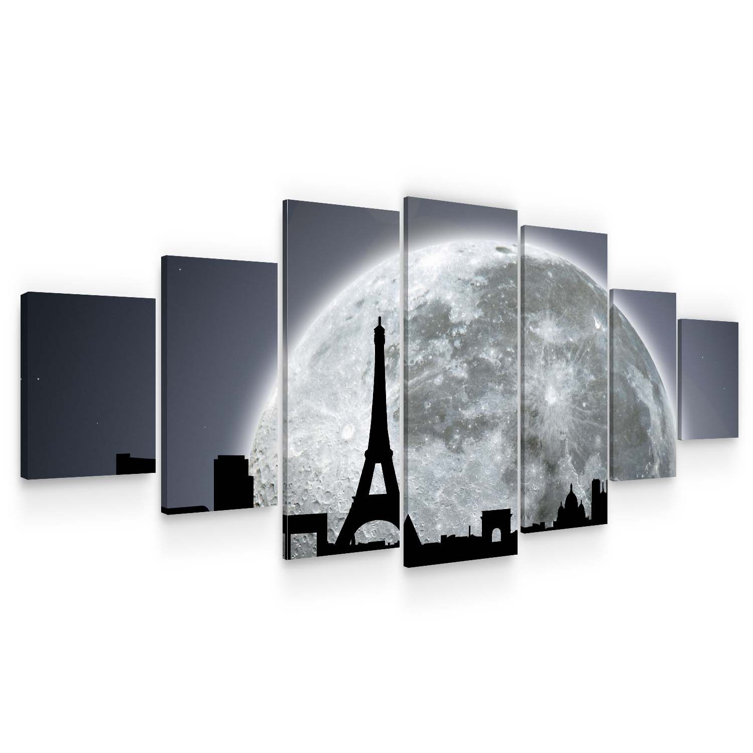 Set Tablou DualView Startonight Parisul sub lumina lunii, 7 piese, luminos in intuneric, 100 x 240 cm