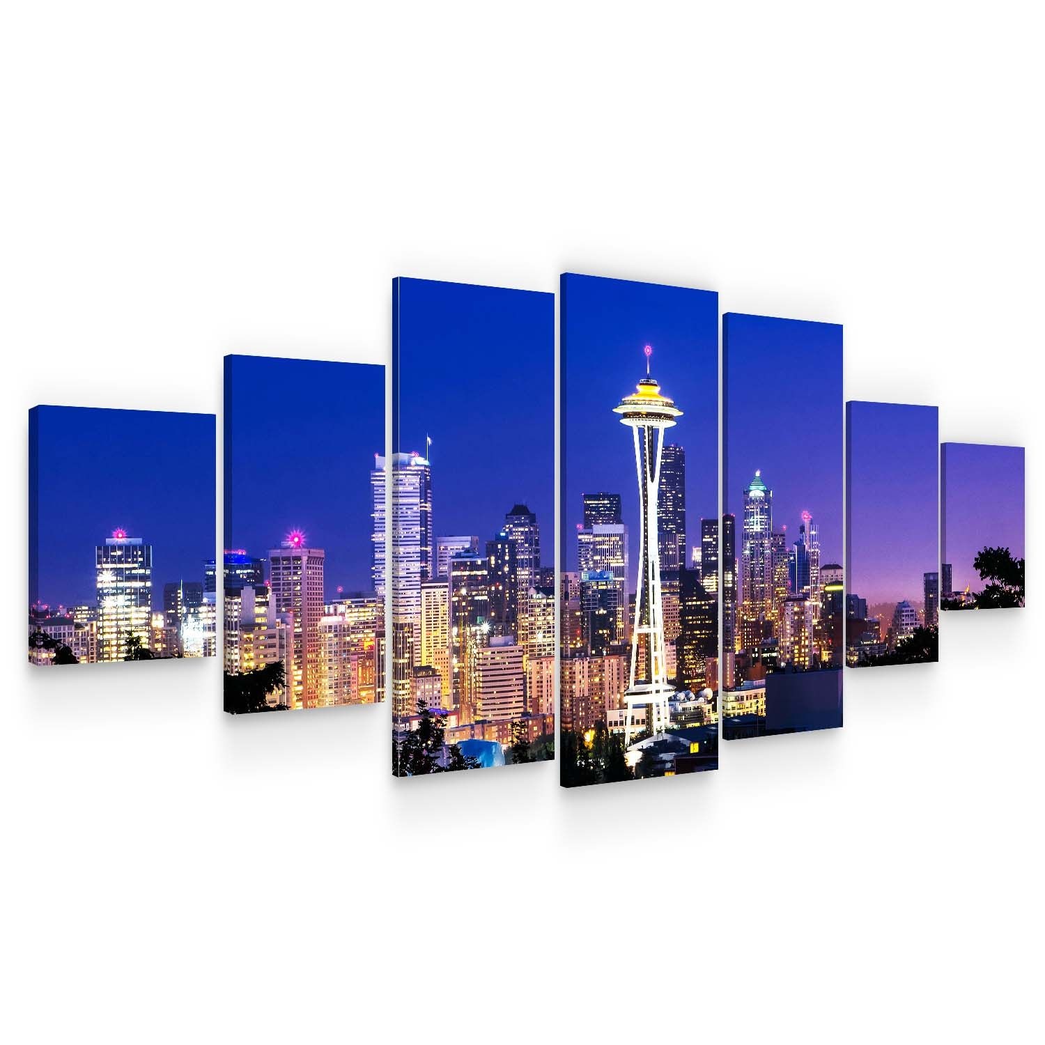 Set Tablou DualView Startonight Luminile orasului, 7 piese, luminos in intuneric, 100 x 240 cm